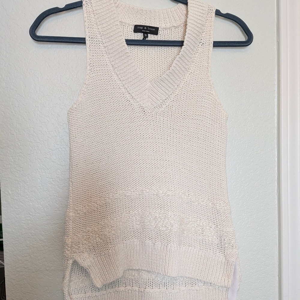 Rag & Bone New York Womens Cream Knit V-Neck Sweater Vest Sleeveless Top XS